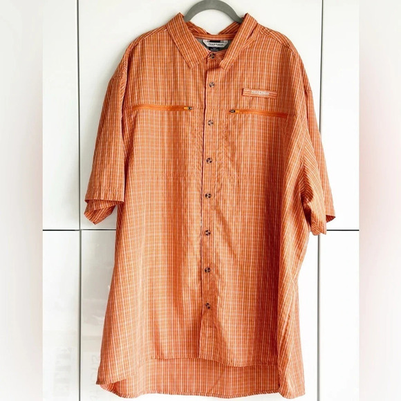 Field & Stream Fishing Shirt Mens Size XXL Orange Plaid Short Sleeve Zipper - Picture 1 of 8